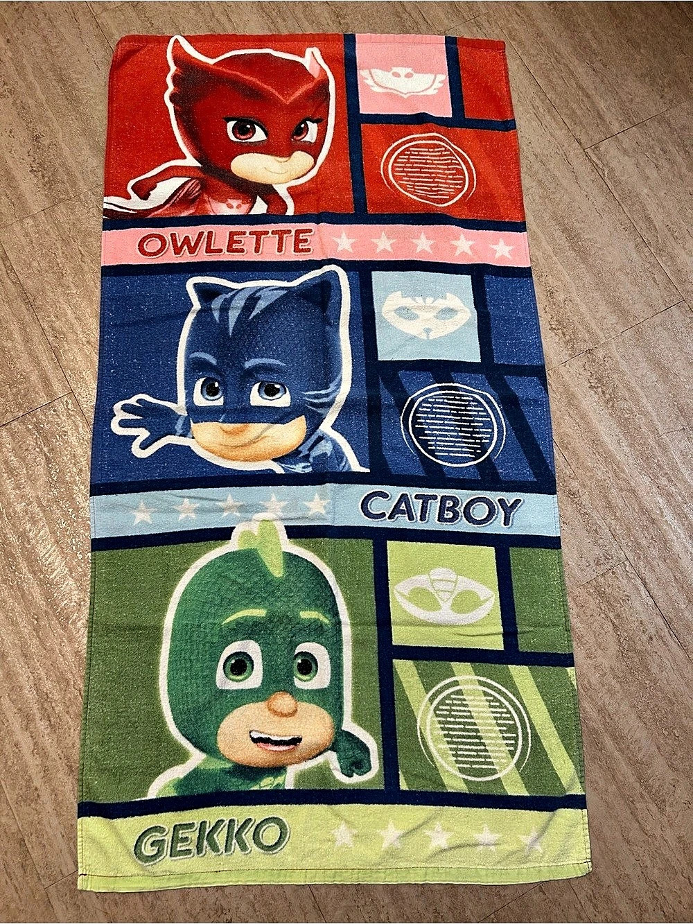 PJ Masks Character Beach Towel Catboy Owlette Gekko Blue & Green